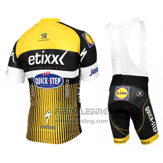 2016 Fietskleding Etixx Quick Step Geel en Zwart Korte Mouwen en Koersbroek